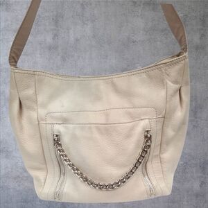 Vintage 80's B.Makowsky Cream Leather Purse with Gold Chain Shoulder Bag